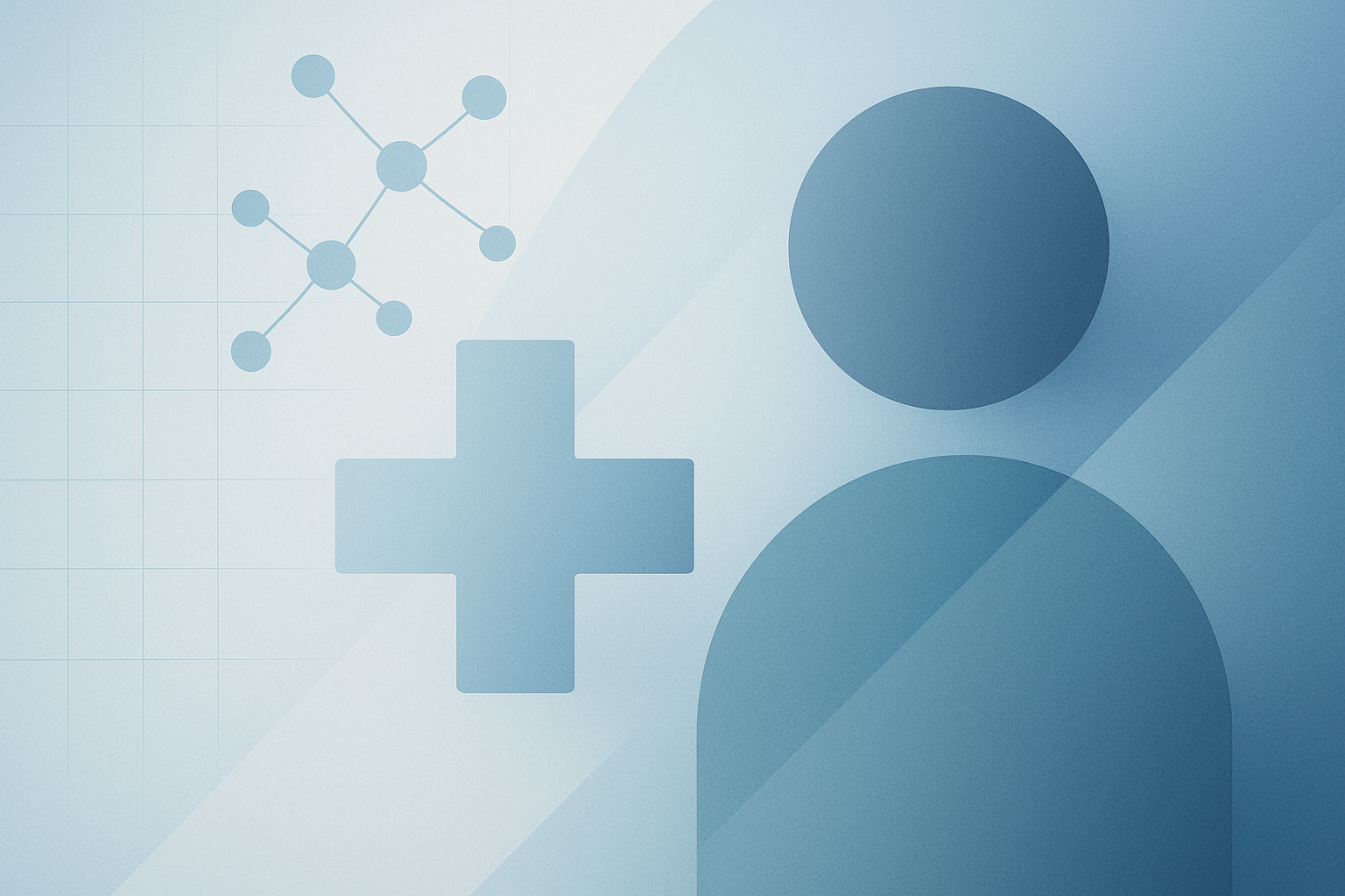 Abstract Scandinavian healthcare visual with soft medical blue and muted teal geometric layers