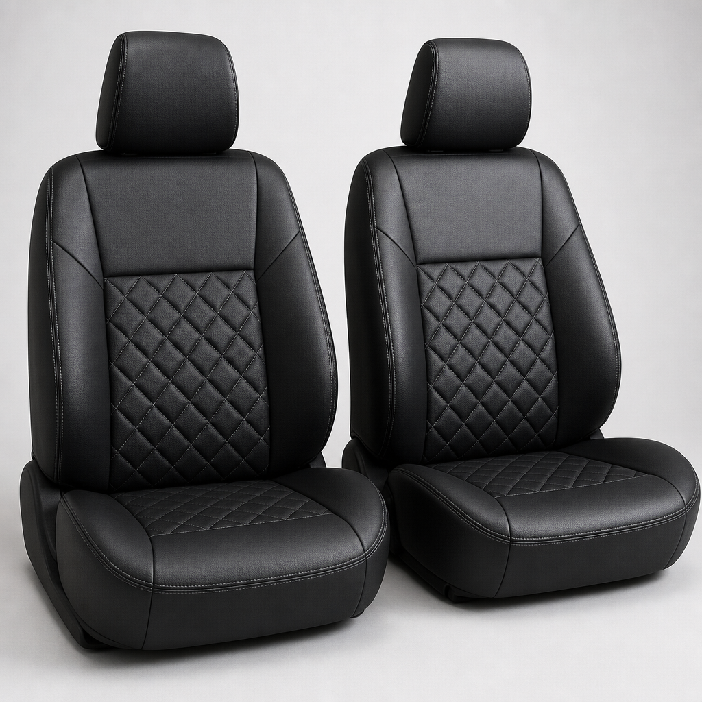 Black leatherette car seat covers with quilted panels