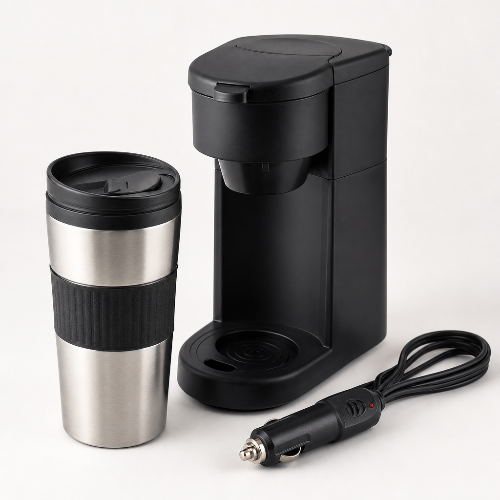 Vehicle-mounted electric coffee maker with stainless steel travel mug
