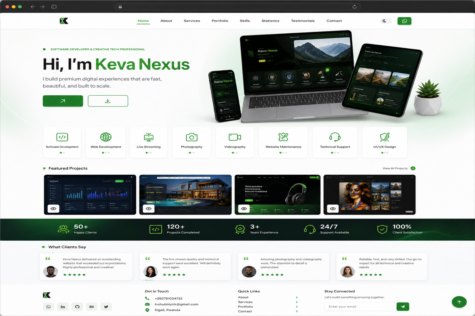 Full-width premium portfolio screenshot preview with refined grid layout and elegant typography