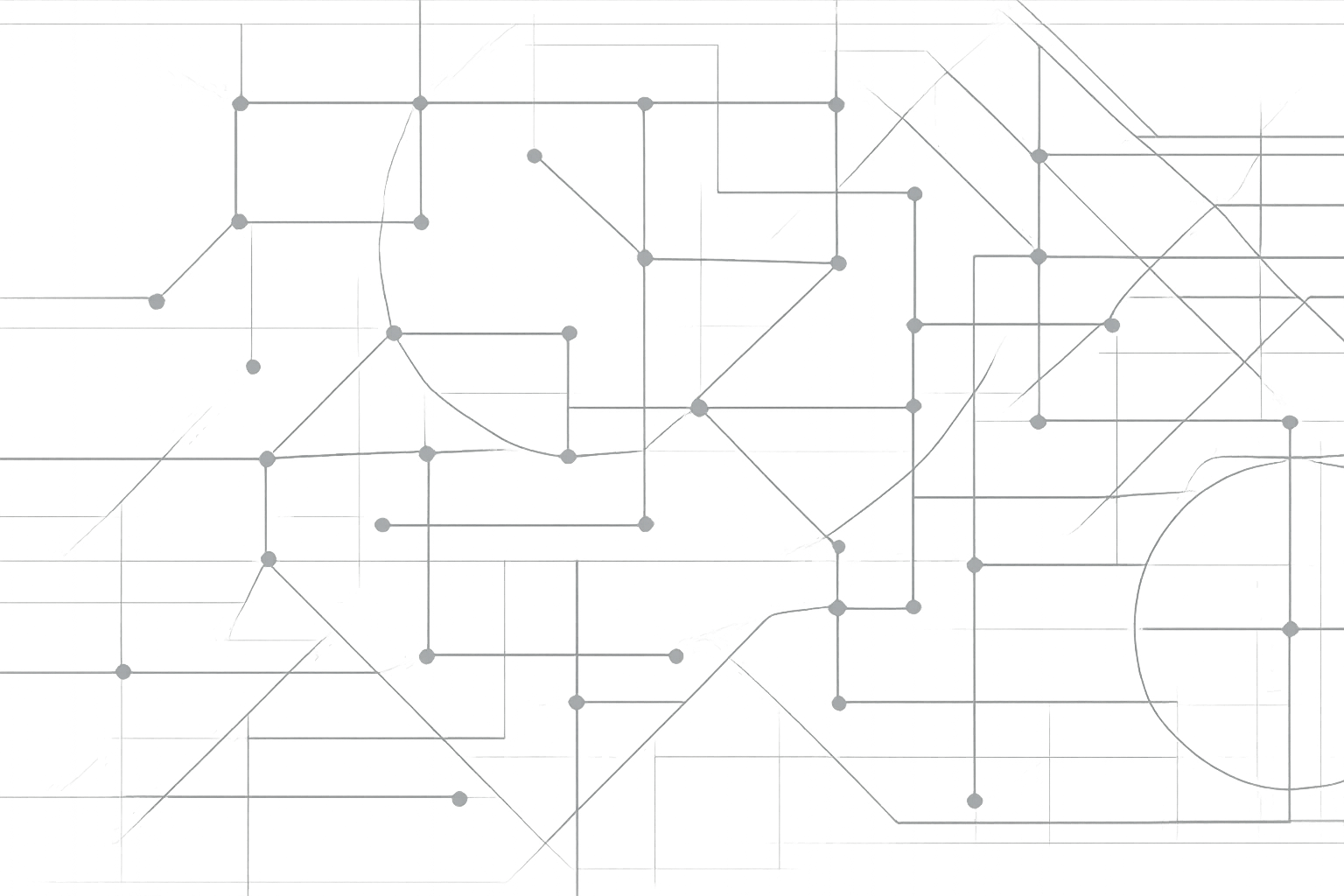 Subtle technical overlay of network grid lines, node connections, and blueprint-style infrastructure geometry