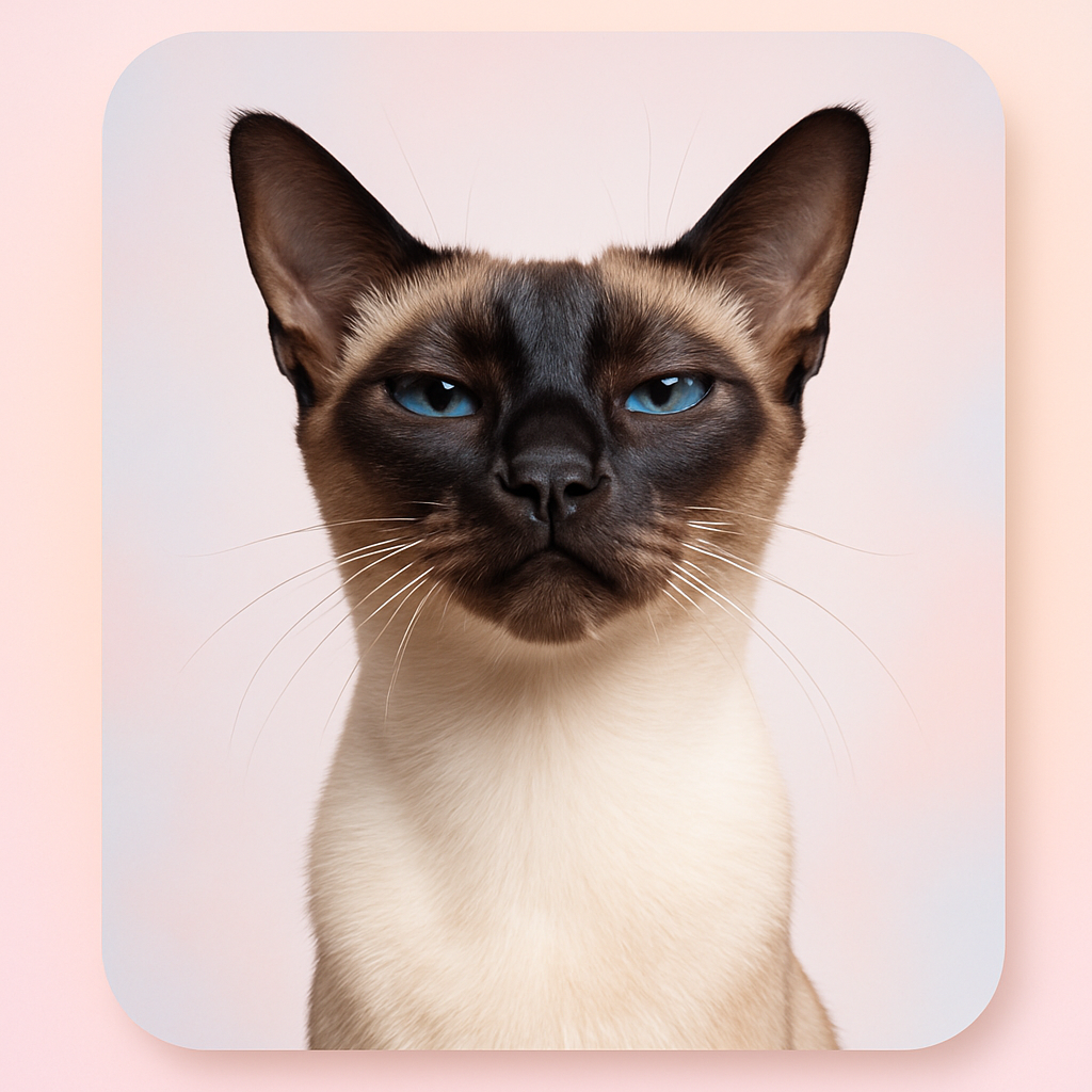 Sleek Siamese cat looking down its nose with haughty expression