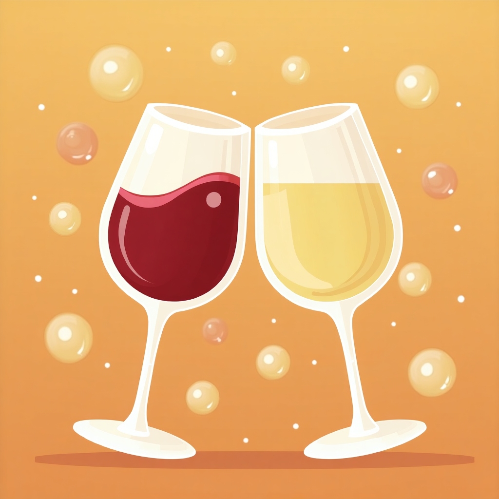 Realistic icon of two clinking wine glasses, one red and one white, evoking French wine culture