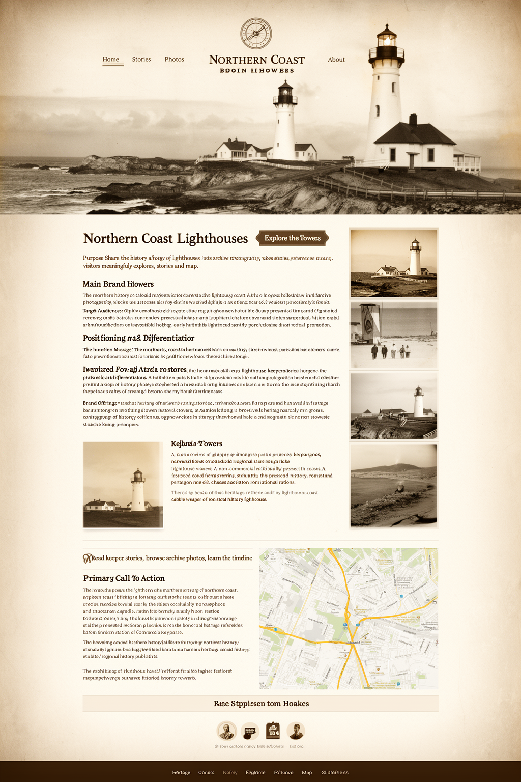 Archival-style photograph of a weathered lighthouse lantern room above a rocky northern shoreline
