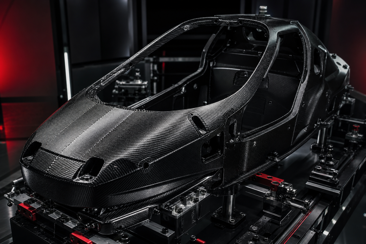 Carbon monocoque structure detail image from VELOCITY R9 chassis