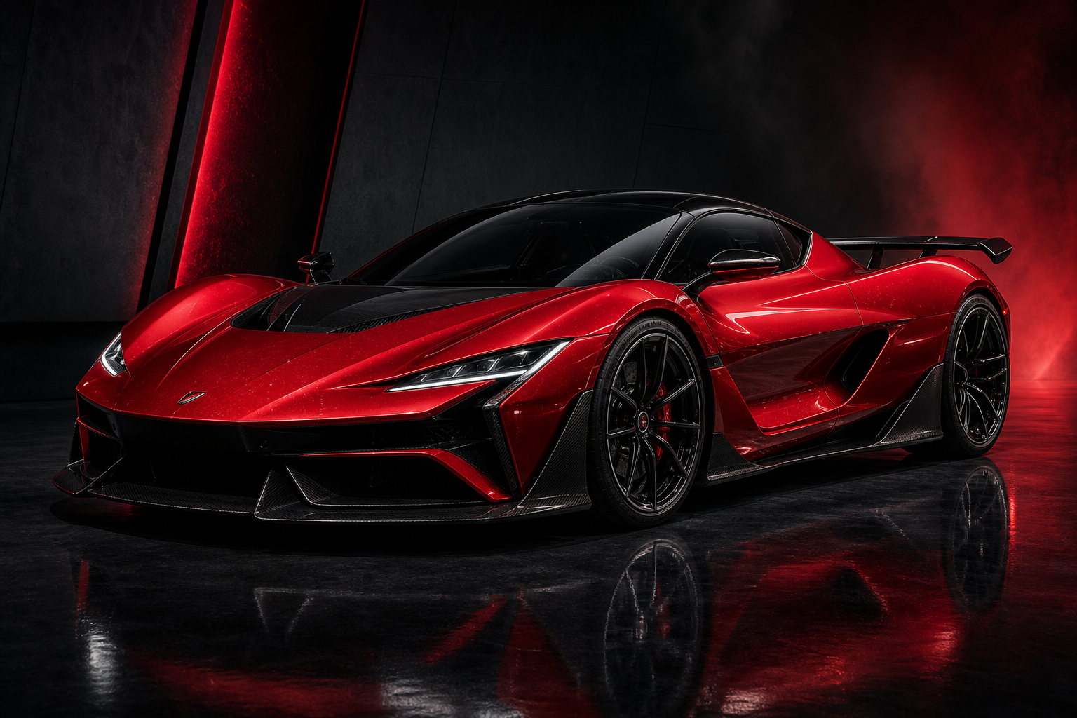 VELOCITY R9 in Crimson Velocity with rich red bodywork and high-contrast shadowed contours