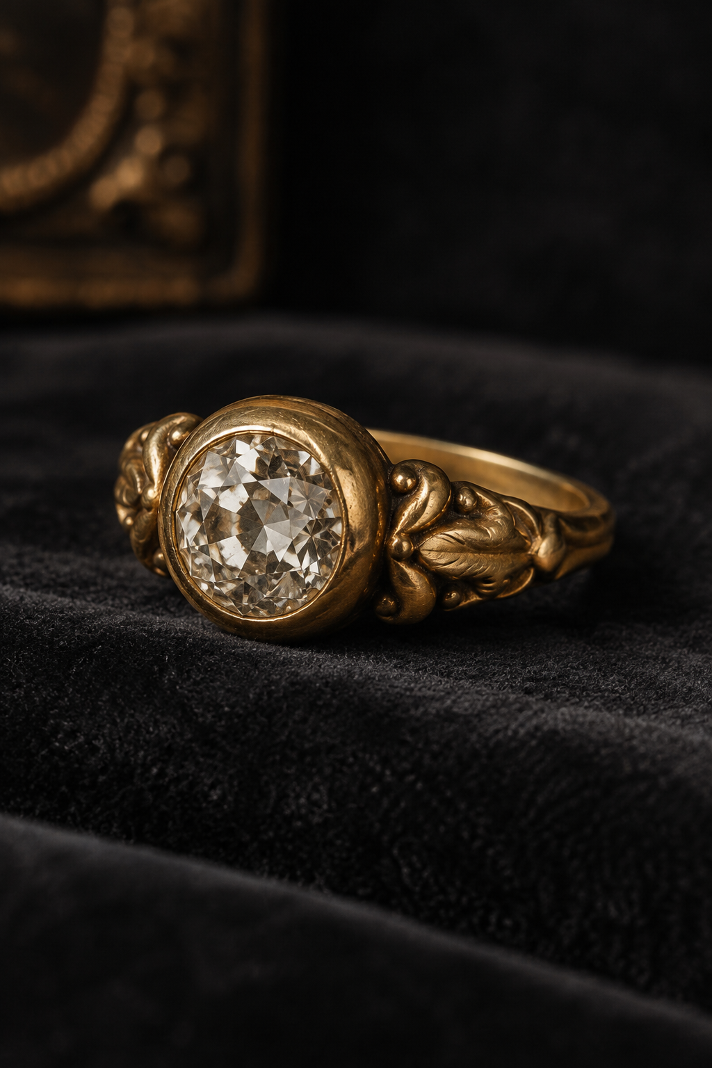 Georgian era ring with old mine cut diamond in closed-back gold setting