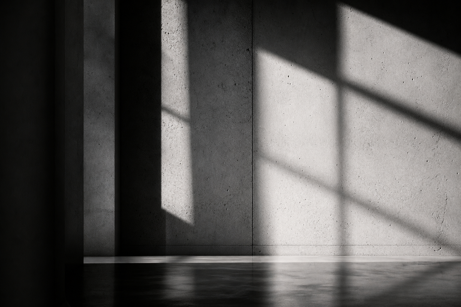 Monochrome abstract light-and-shadow texture across a minimal architectural surface, soft grain and calm editorial contrast