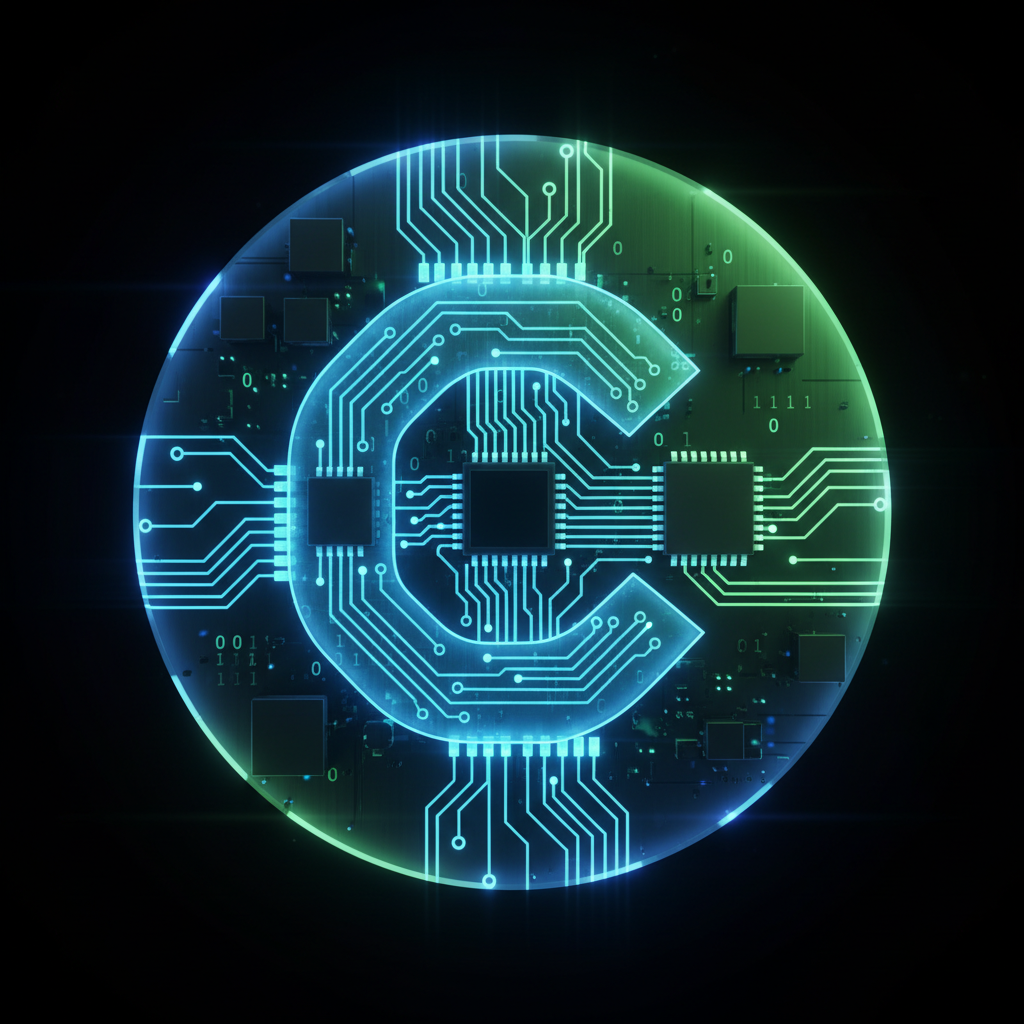 Neon circuit board icon representing technology skills