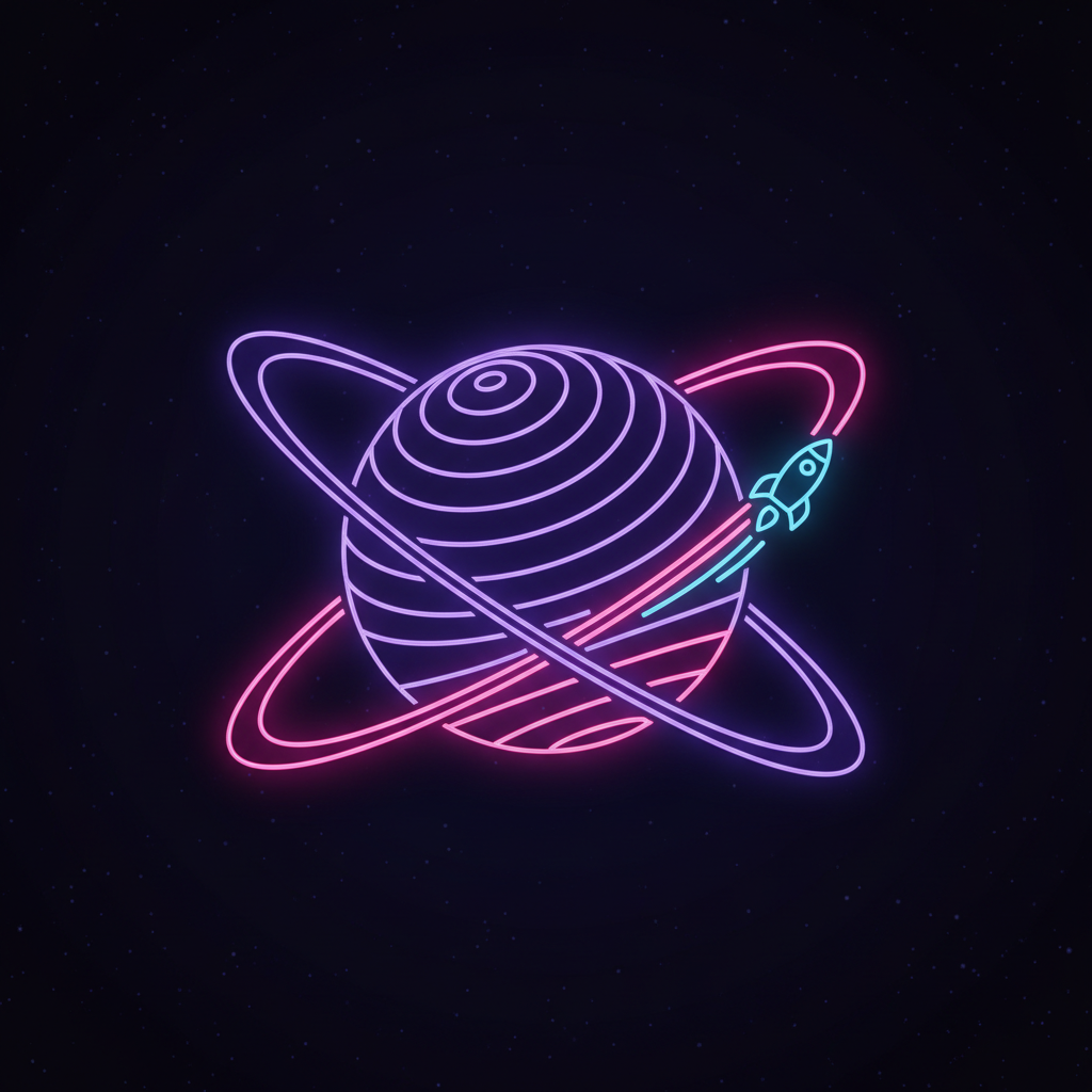 Stylized neon planet icon for global perspective