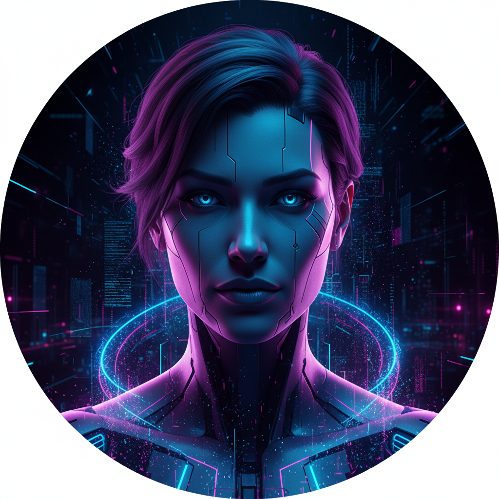 Futuristic self-portrait avatar with neon rim lighting