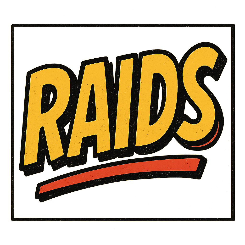 Comic-style heading image that reads Raids