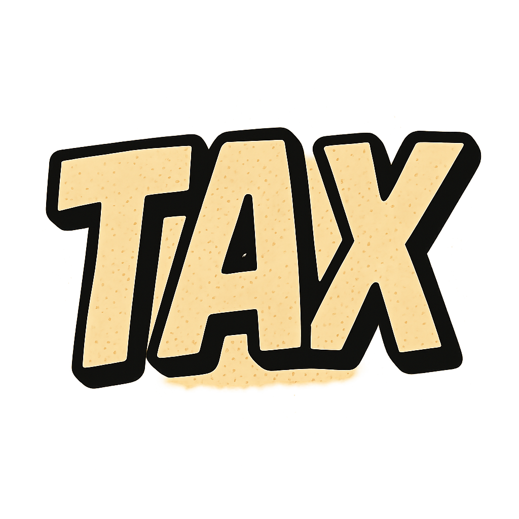 Tax heading in bold comic-book lettering
