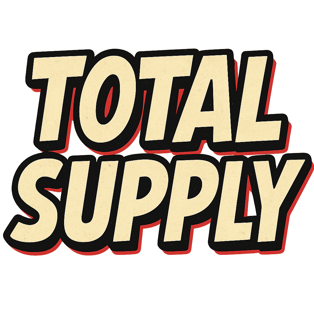 Total Supply heading in bold comic-book lettering