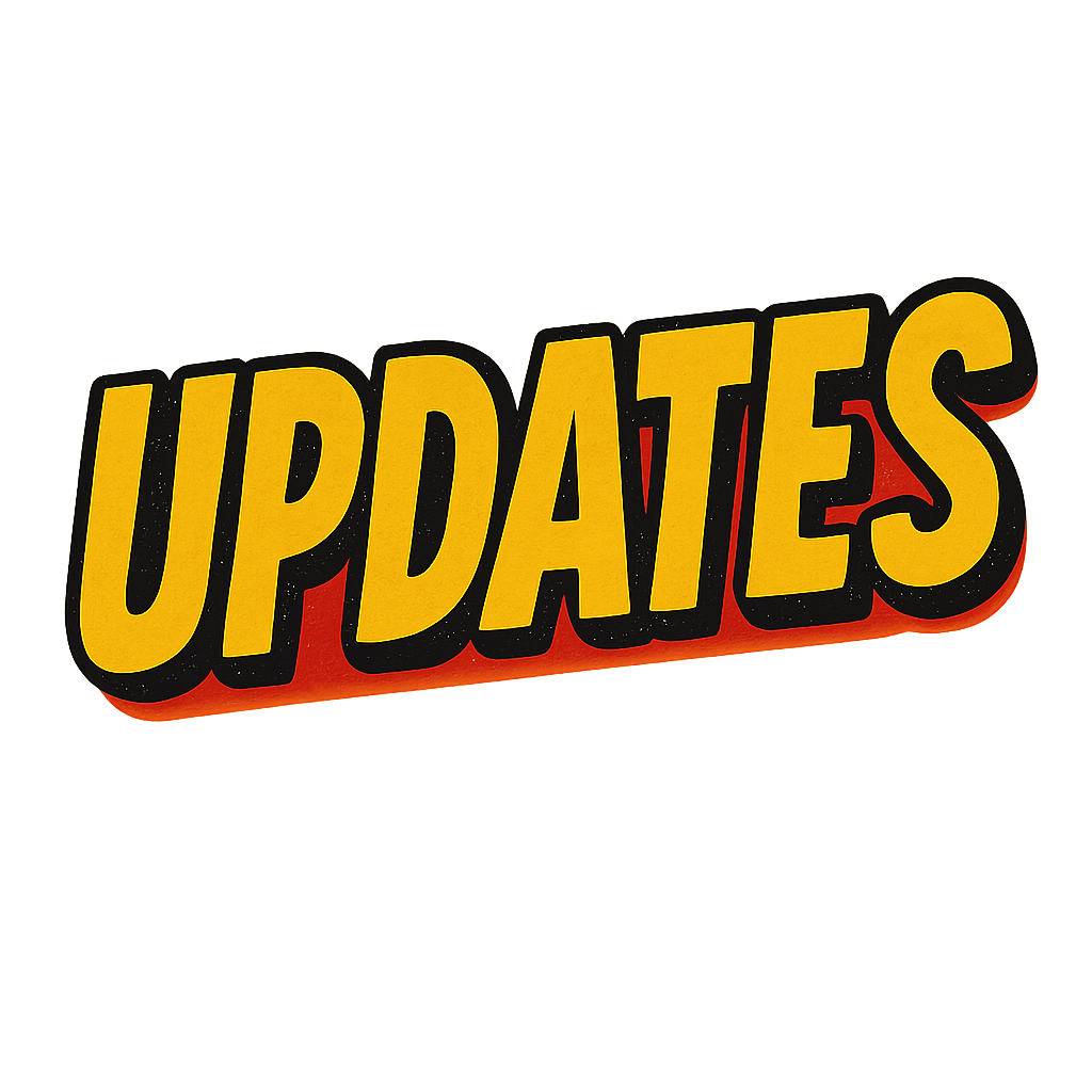Comic-style heading image that reads Updates