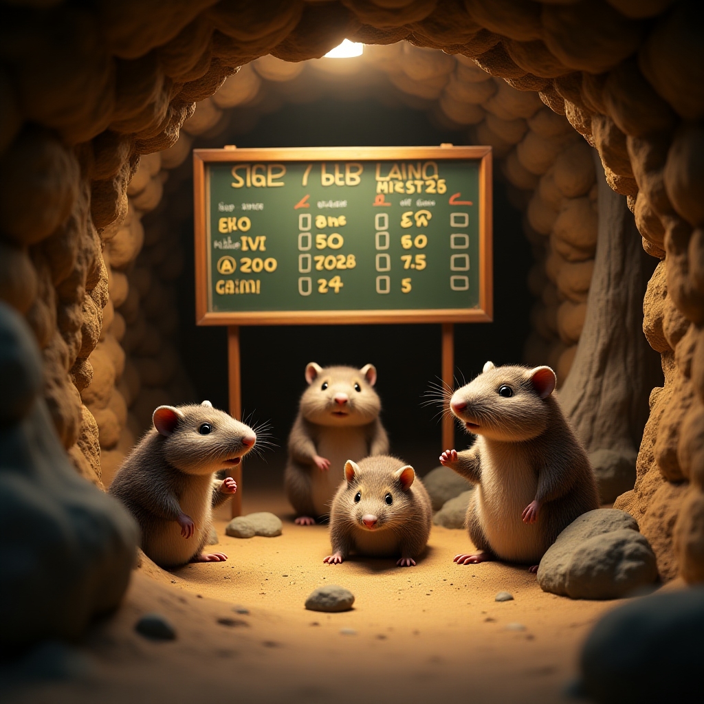 Scoreboard with animated moles and live contest stats in a burrow