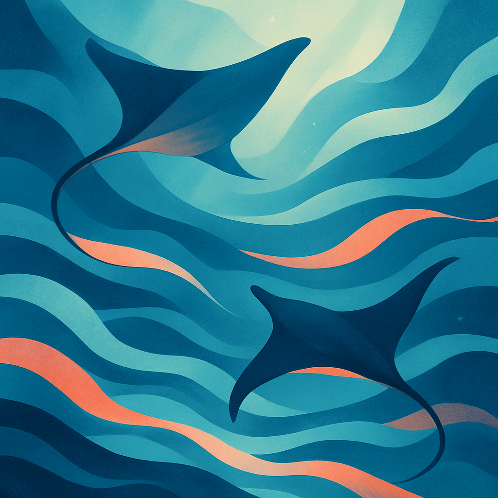 Striking abstract underwater shapes with ray-like forms and flowing waves