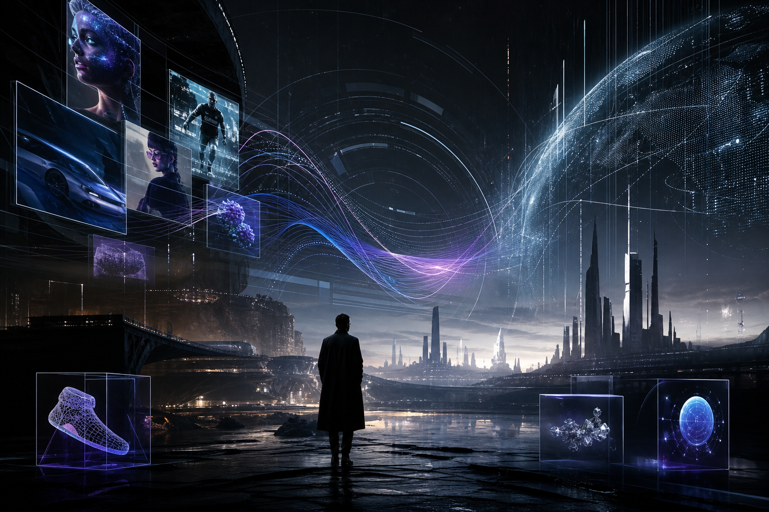 Abstract cinematic future-tech editorial scene