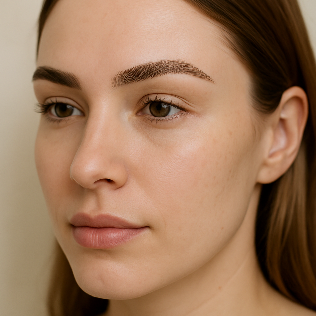 Real beauty studio close-up of nano brows with delicate hair-like strokes and soft natural definition