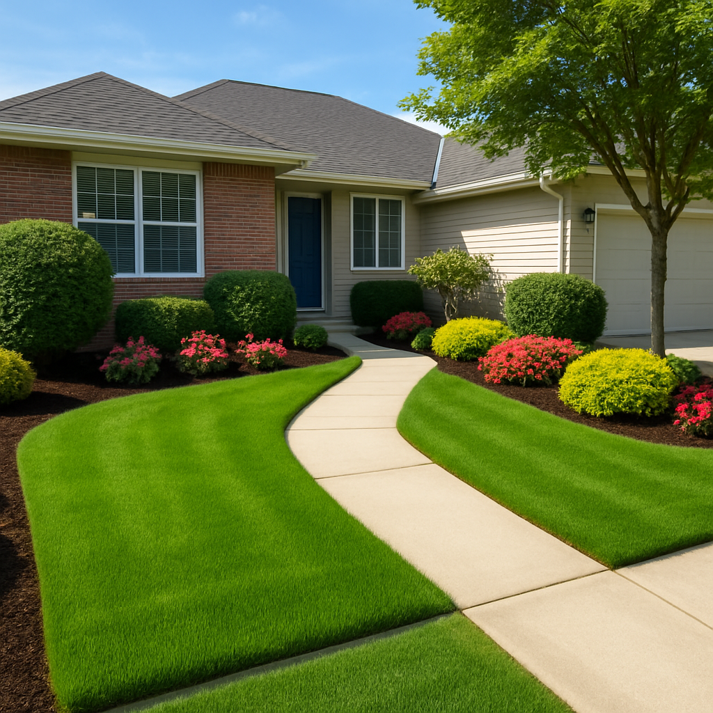 Lawn after landscaping, lush, green, and professionally edged
