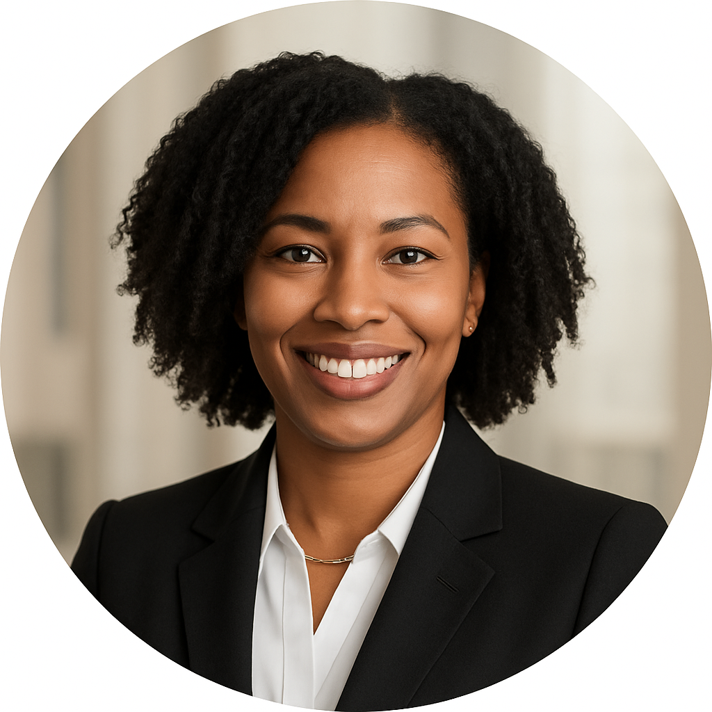 Portrait of Sandra Holmes, a professional Black woman attorney, smiling in a business setting