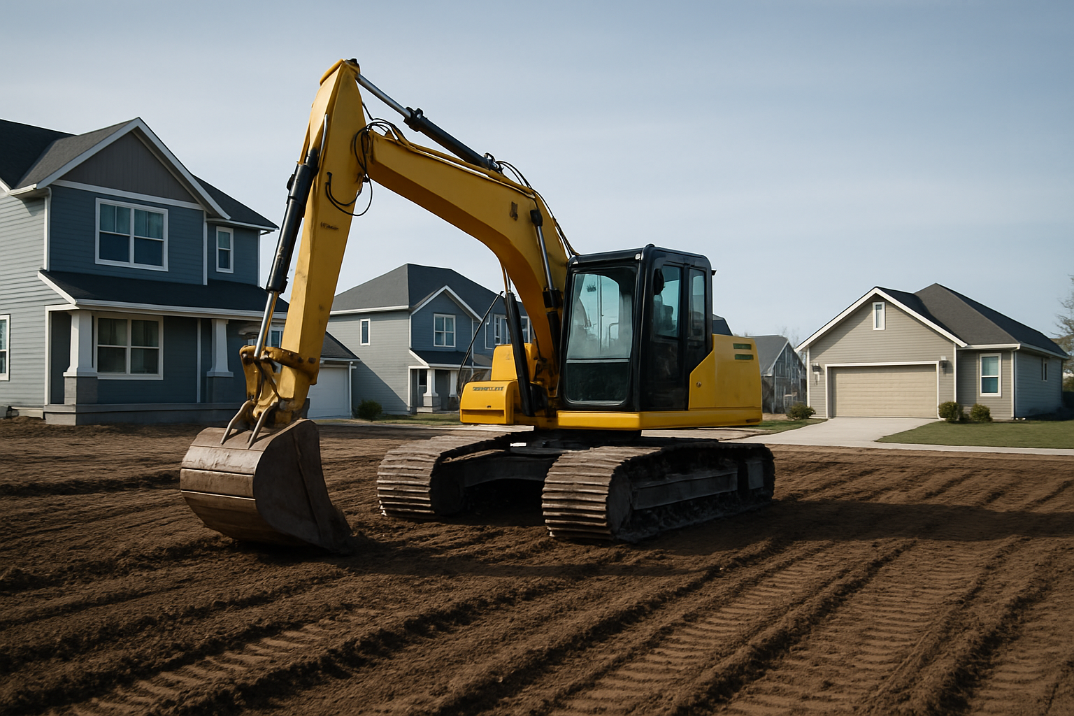 Excavator preparing a residential construction site