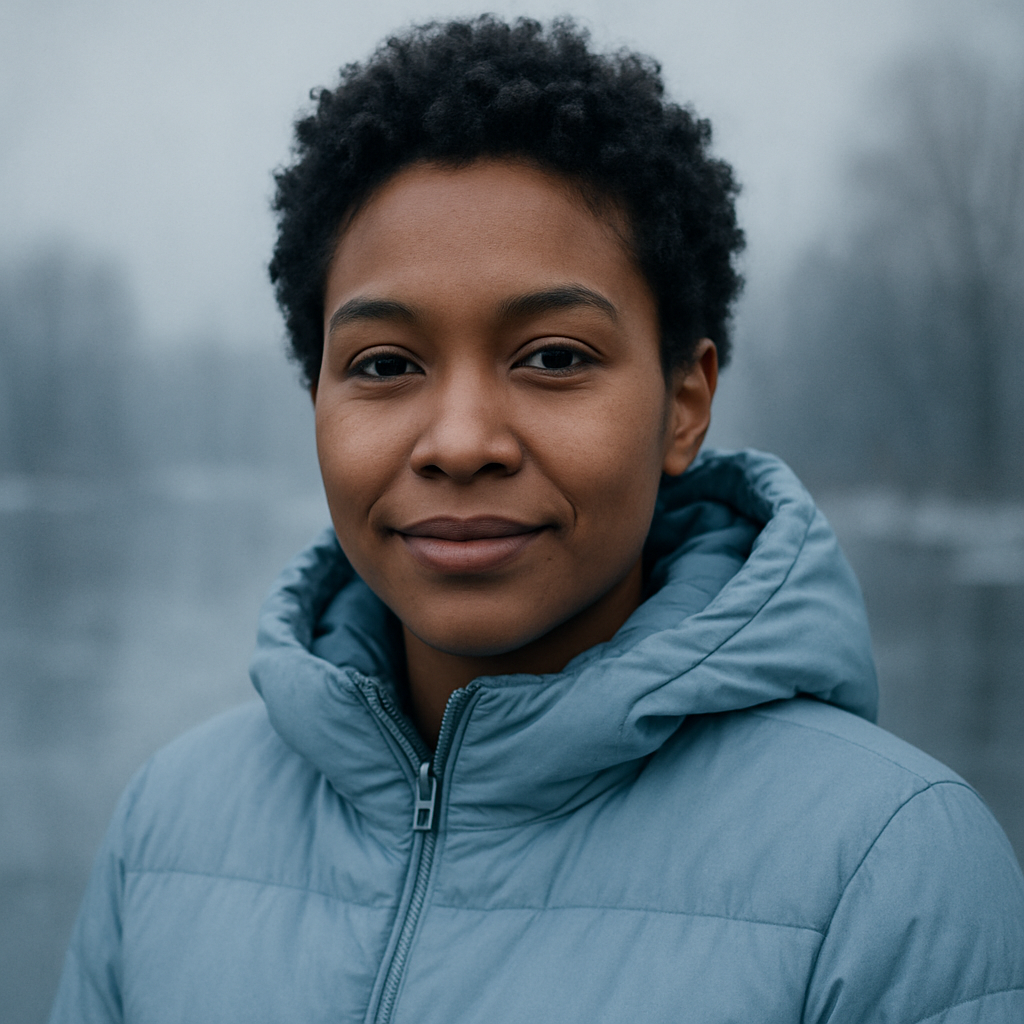 Portrait of Aisha, a traveler in winter light