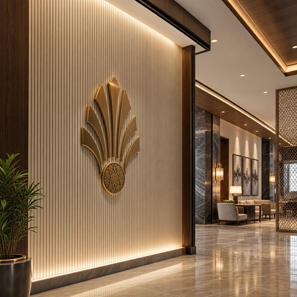 Luxury hotel branding and signage project with elegant lobby wayfinding and facade identity elements