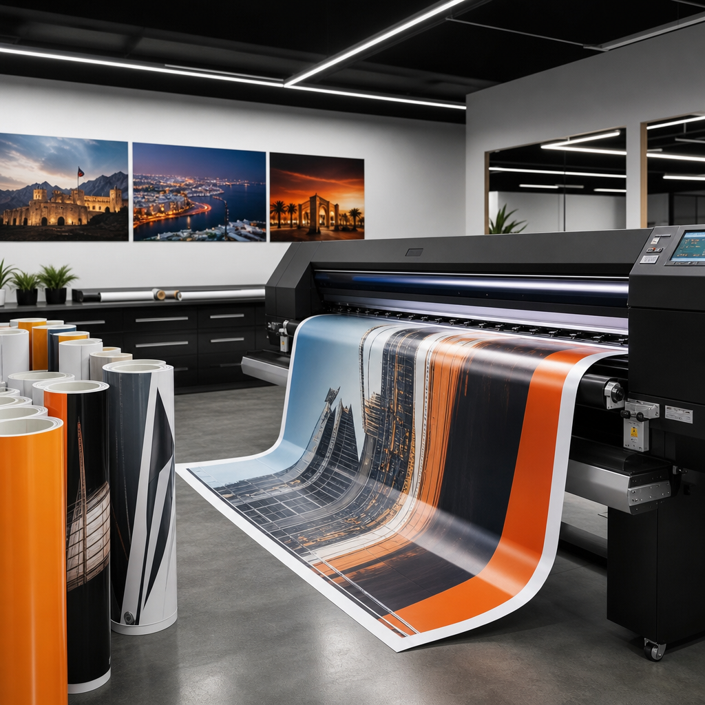 Large-format digital printing production with crisp branded graphics on display panels