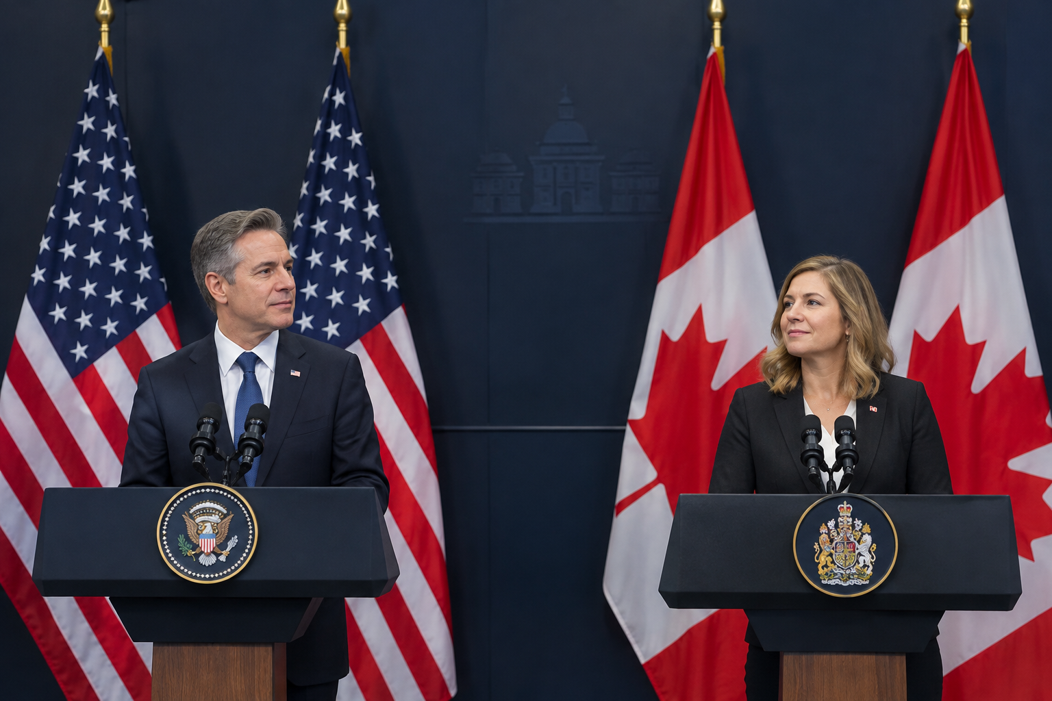 US and Canadian officials at a joint press conference about cross-border policy