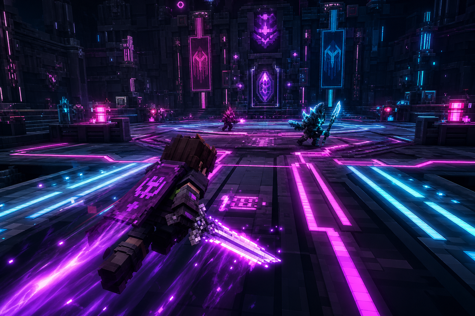 Driftblade Trials mod screenshot with a neon arena and a player dashing with a glowing blade