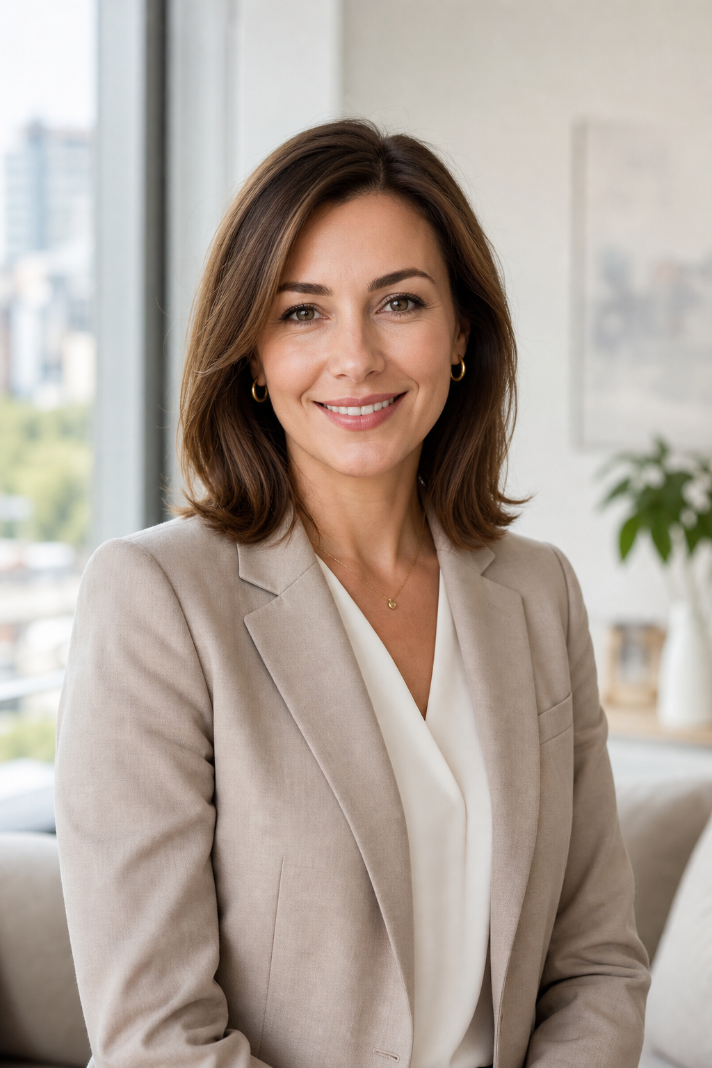 Portrait of Olha Melnyk, real estate agent specializing in Kyiv apartments
