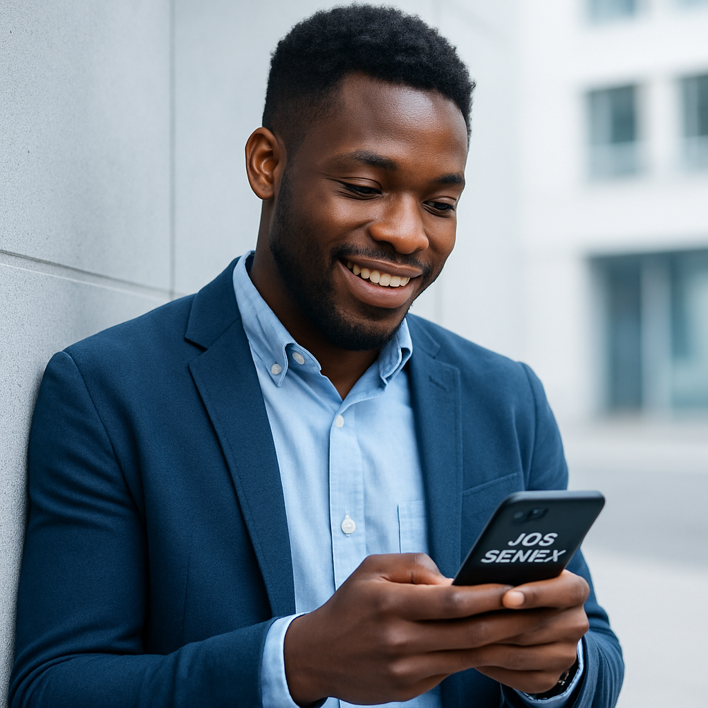 Young Nigerian professional using a smartphone to search for jobs