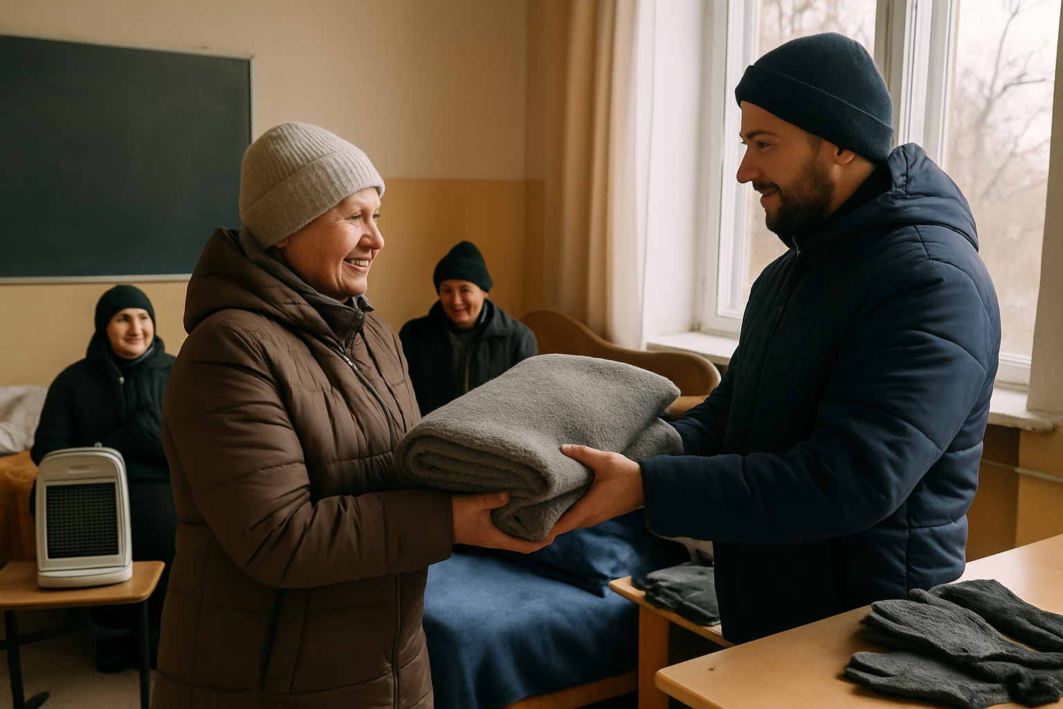 People-centered winter aid story: A school turned shelter received blankets and heat — Central Ukraine