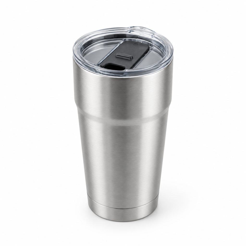 Angled product view highlighting tumbler lid structure and drinking opening
