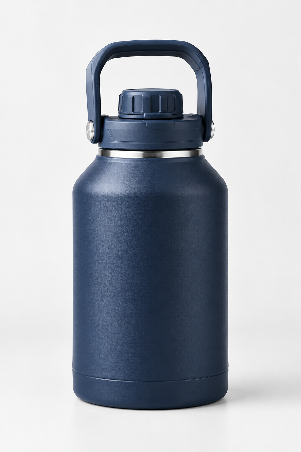 Large stainless steel outdoor jug with carry handle on a clean light studio background