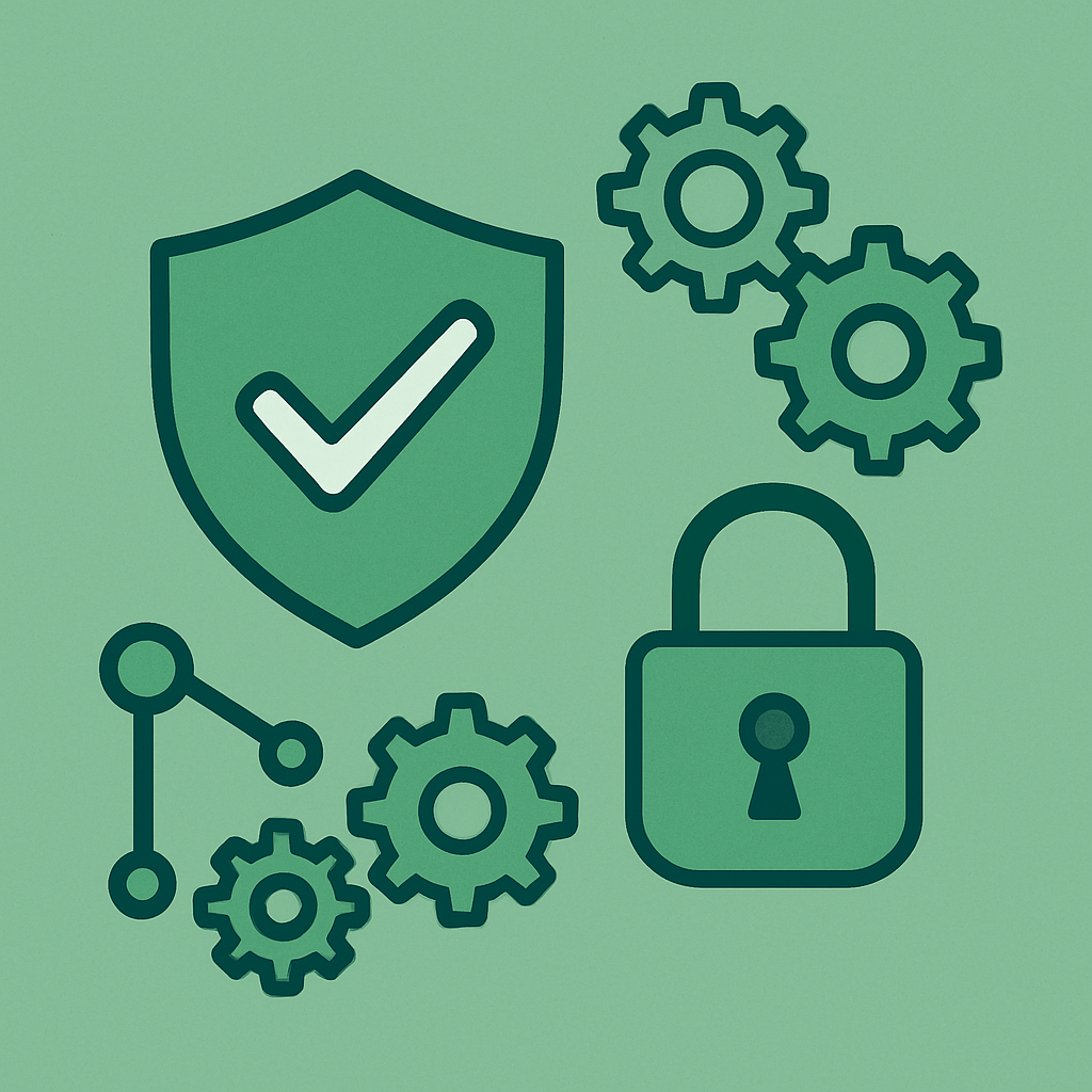Secure automation and digital safety icons with a calming green palette