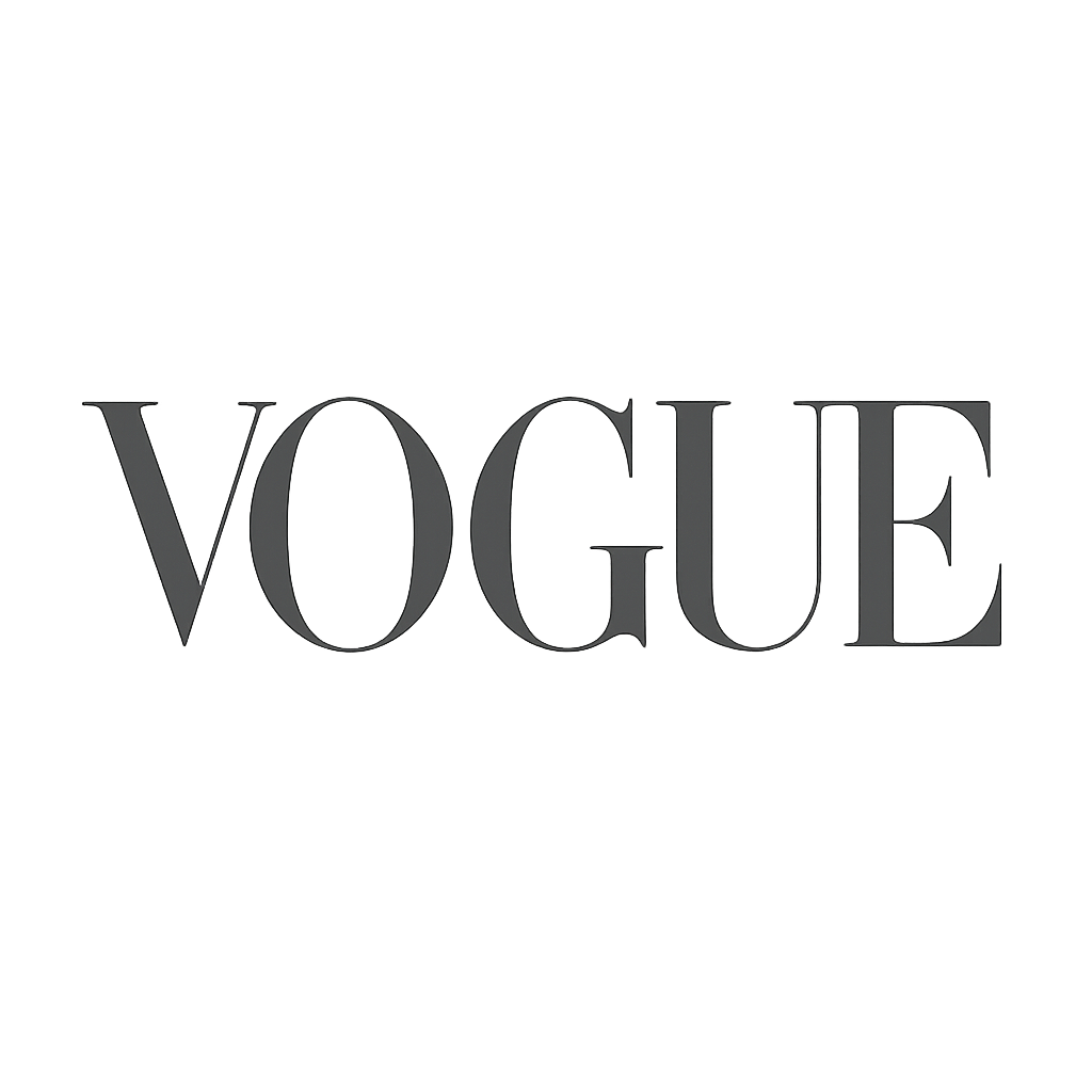 Vogue-style editorial magazine logo in charcoal monochrome