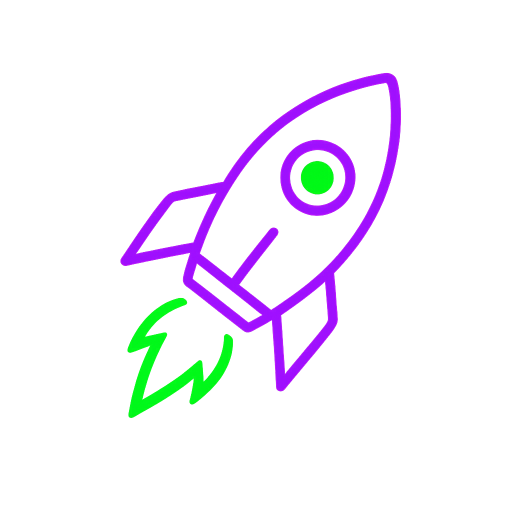 Neon web-punk rocket badge with meme style glow