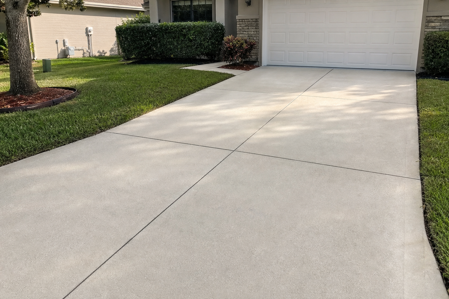 Jacksonville driveway after pressure washing with clean bright concrete and visible clean lines