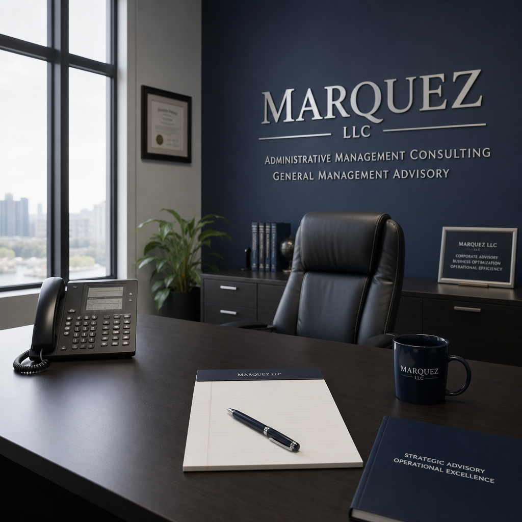 Executive desk with office phone, pen, and paperwork under soft natural light
