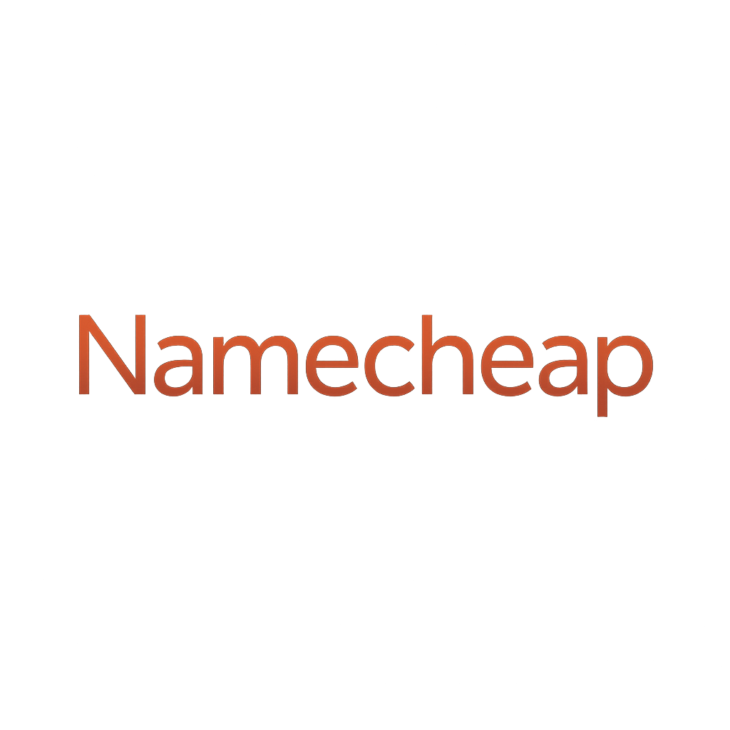 Namecheap wordmark logo in a warm orange and charcoal palette
