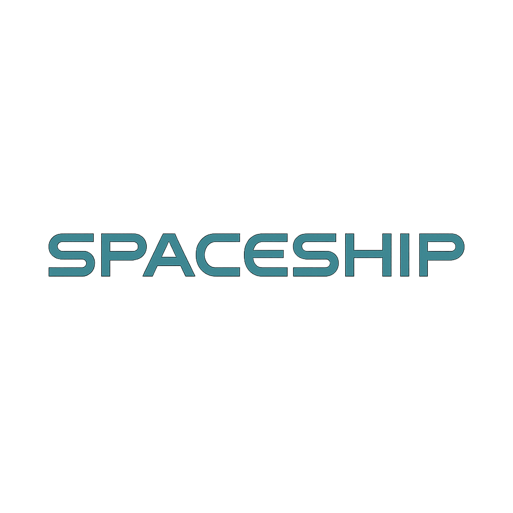 Spaceship wordmark logo in cool teal and white