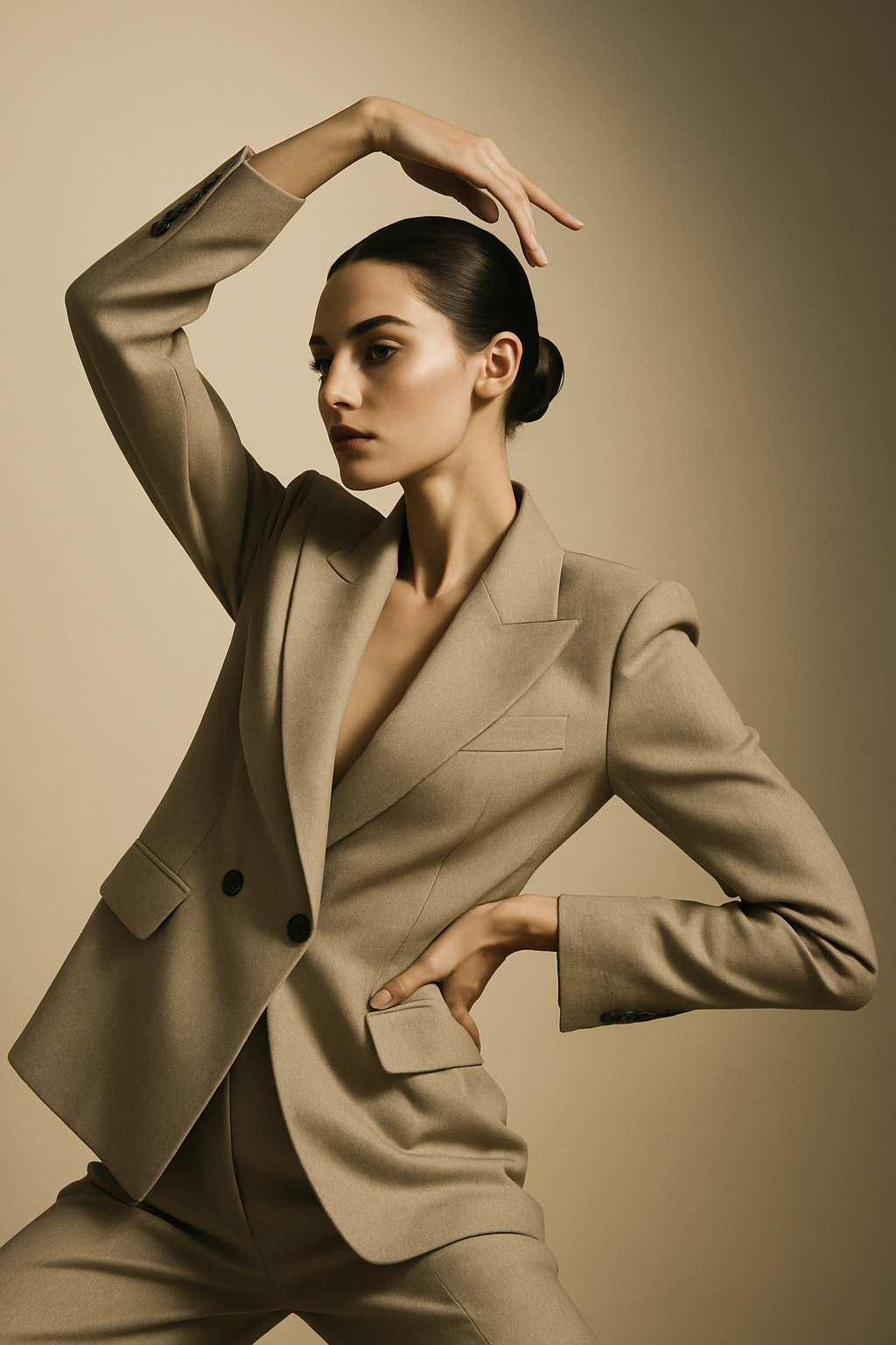 Editorial portrait in studio with soft shadows and clean composition