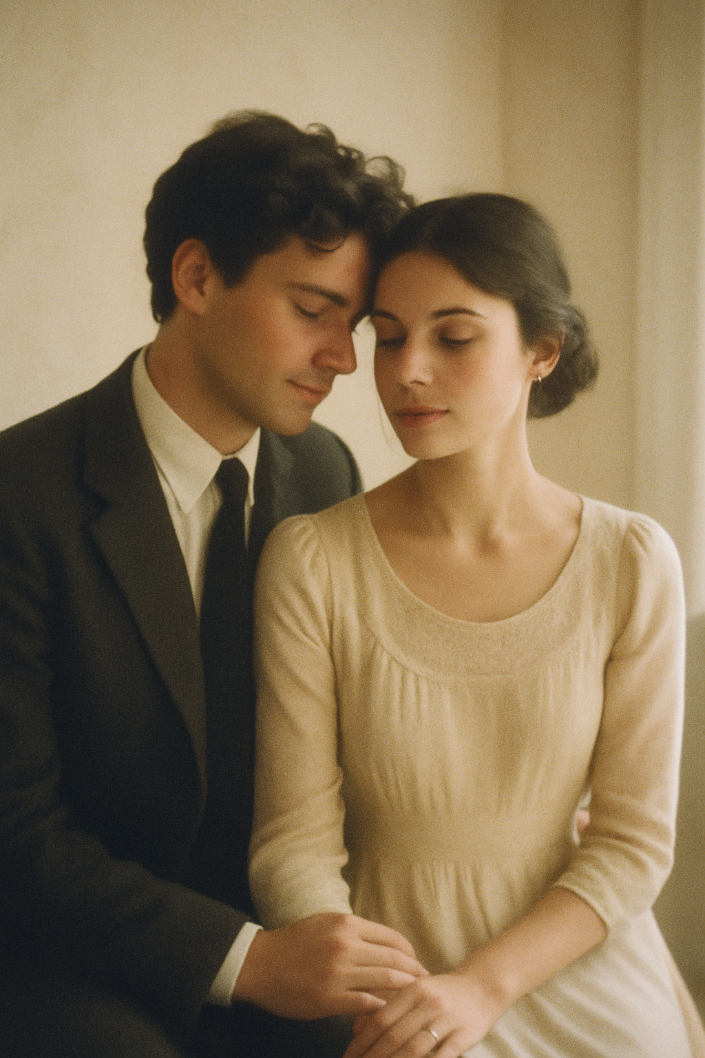 Romantic film-style frame with subtle grain and soft contrast