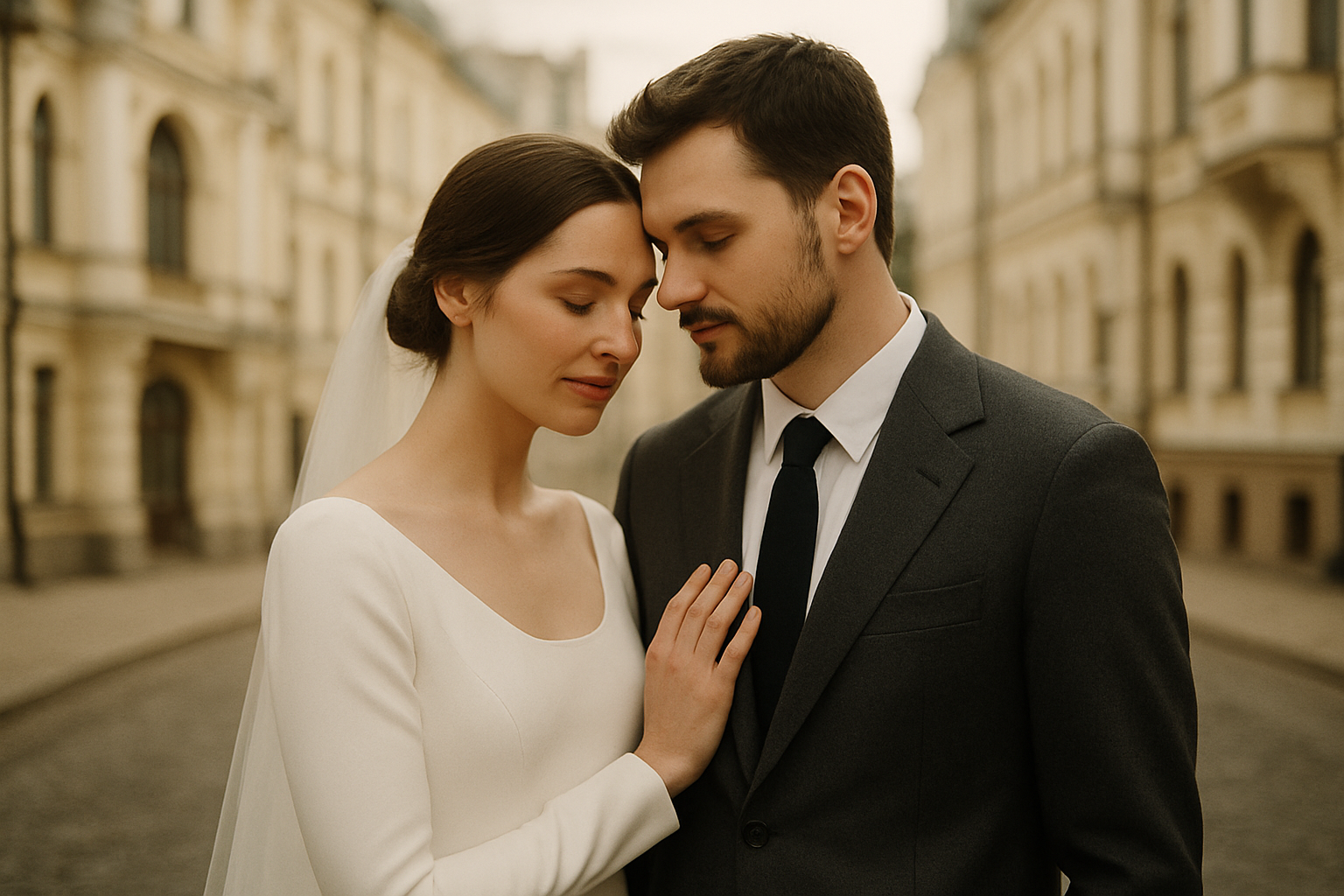 Elegant couple portrait in Kyiv with soft natural light and editorial styling