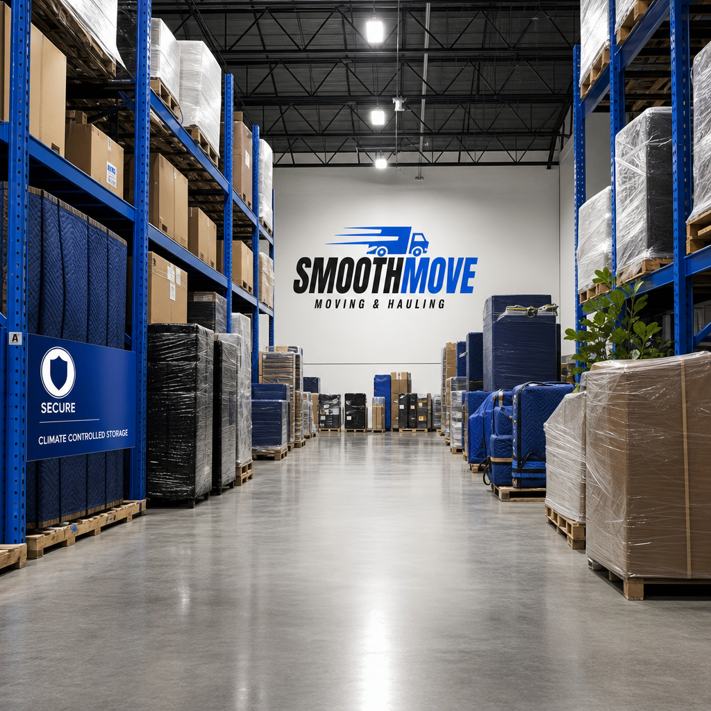 Bright, clean storage warehouse with organized pallets