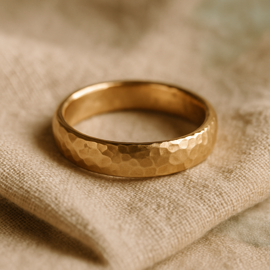 Gold ring with soft hammered texture