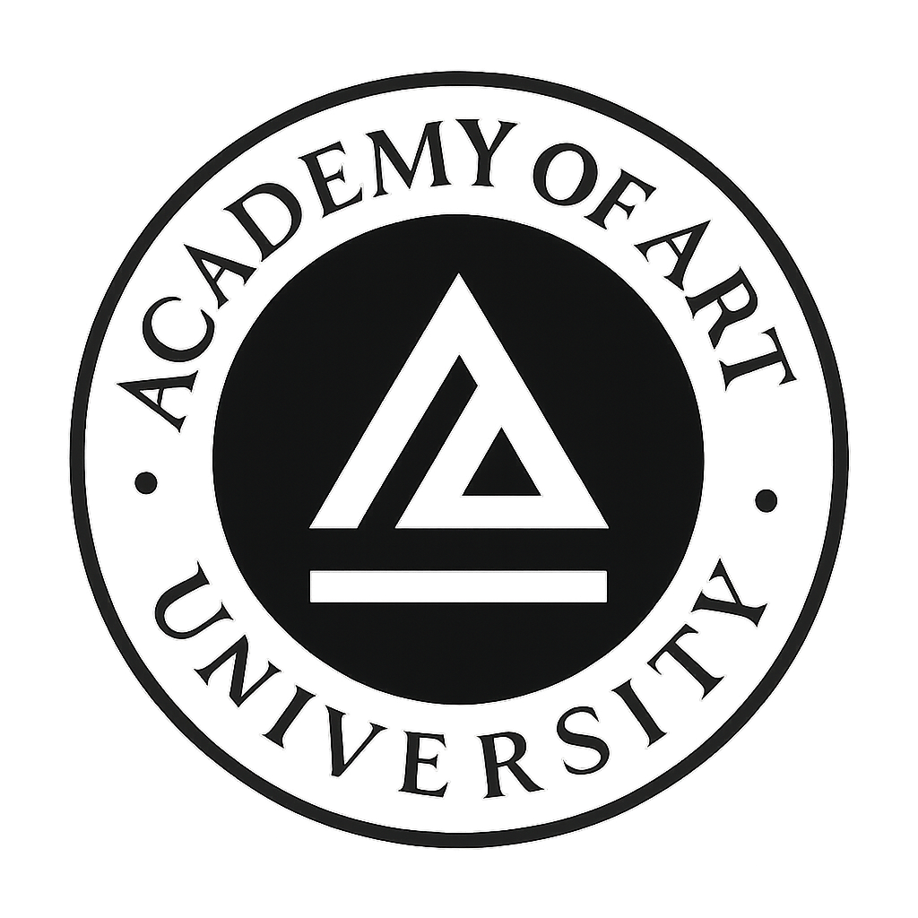 Monochrome academic seal mark for Academy of Art University