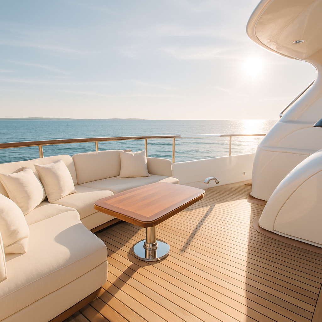 Elegant luxury yacht gliding on a calm Atlantic sea under bright natural light